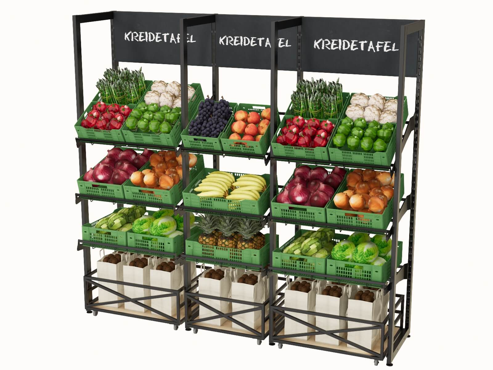Obst und Gemüseregal H2,4m OR o.RW 3 Ablageebenen befüllt
