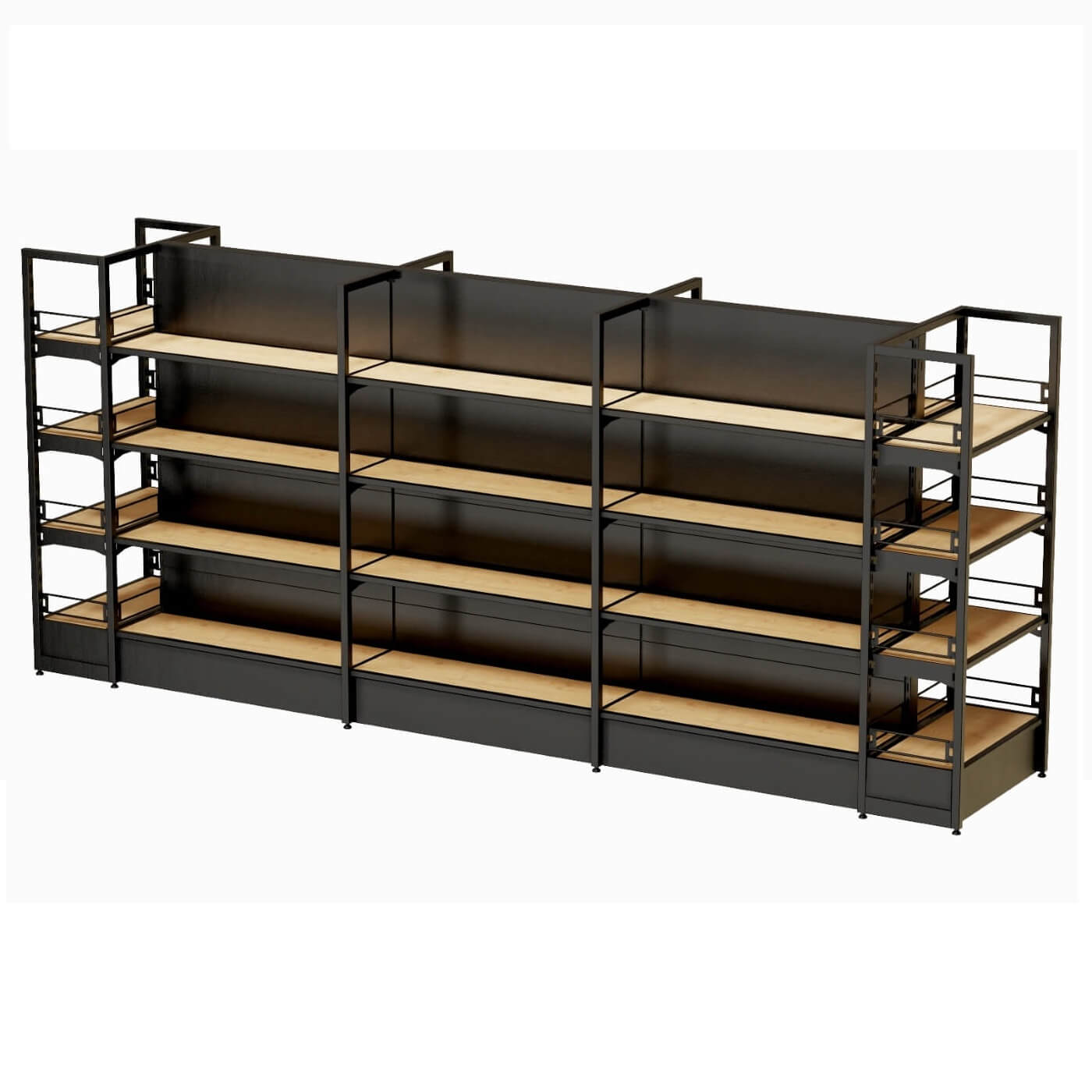 Mittelraumgondel XOR mit schwarzen Metallrückwand und verstärkten Holzfachböden