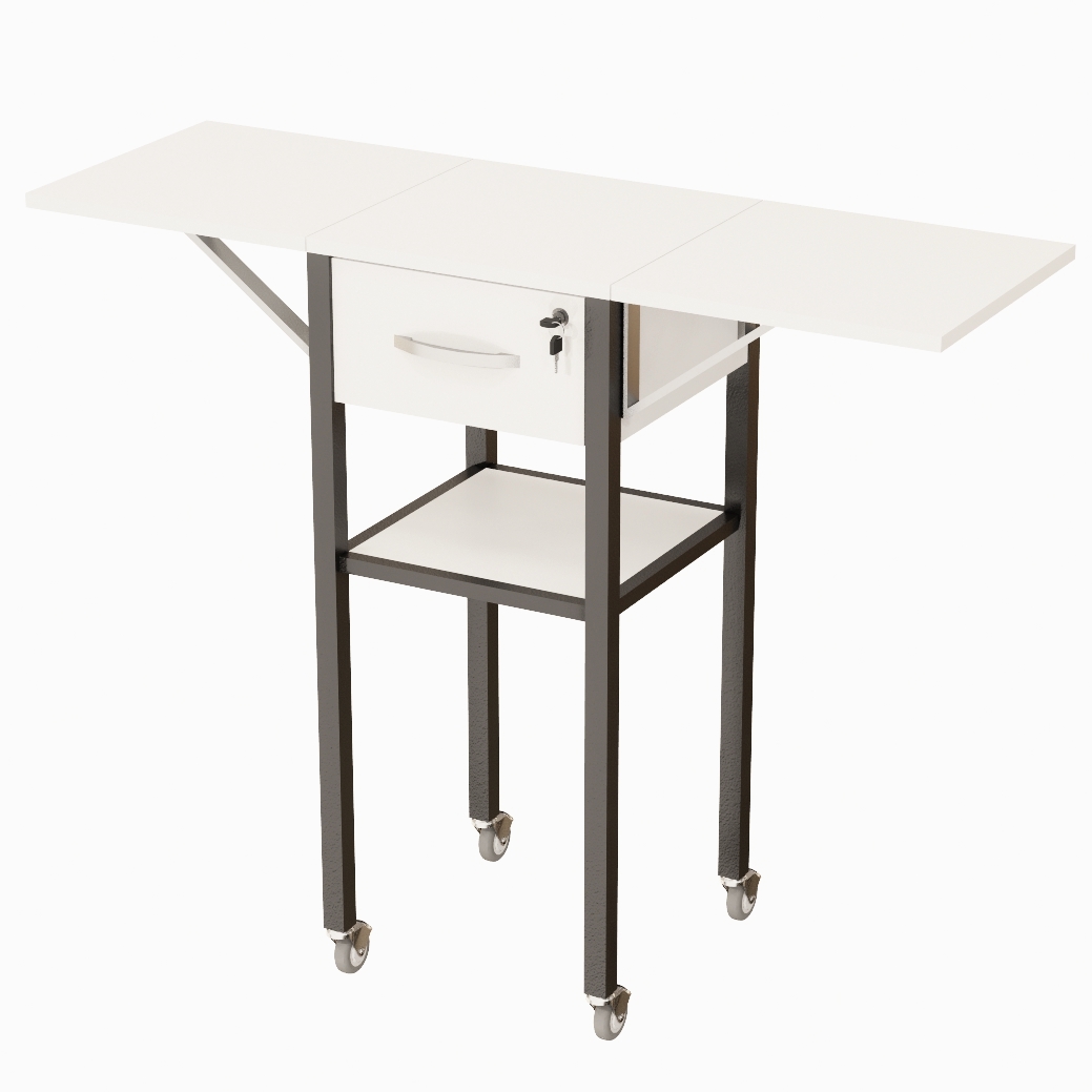 Verkaufstisch, Falttisch rollbar, Vorlagetisch, klappbarer Tisch Weiß ausgeklappt